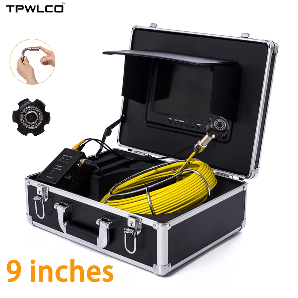 

9inches Screen Endoscope Industrial Camera Waterproof Pipeline Sewer Inspection System With DVR Video Recorder 20m Cable 23mm
