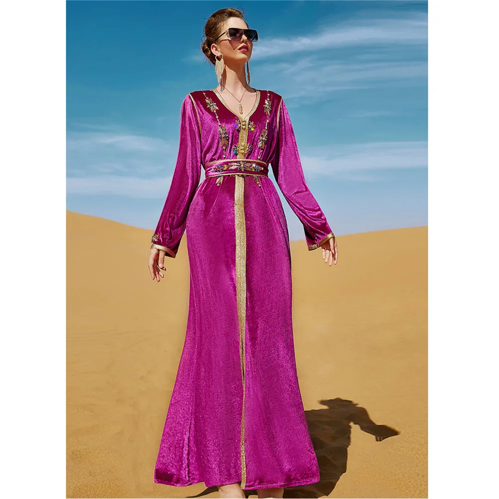 

Eid Ramadan Muslim Arabic Abaya Turkey Women Long Dress Rhinestone Luxury Maxi Robe Gown Dubai Party Evening Dresses Moroccan