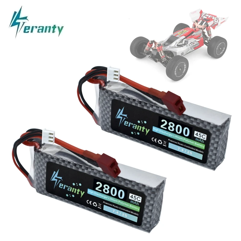 Original Wltoys 144001 2s 7.4 V 2800mAh rechargable Lipo battery and a Charger for Wltoys 1/14 144001 RC car boat Lipo battery