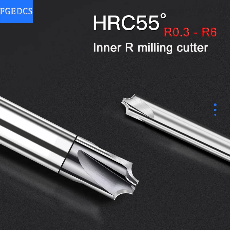 Carbide Tungsten Steel Inner R Milling Cutter Arc R Angle Aluminum End Mill/Coating Chamfering Reverse R Cutter R0.3-R6 2/4Flute