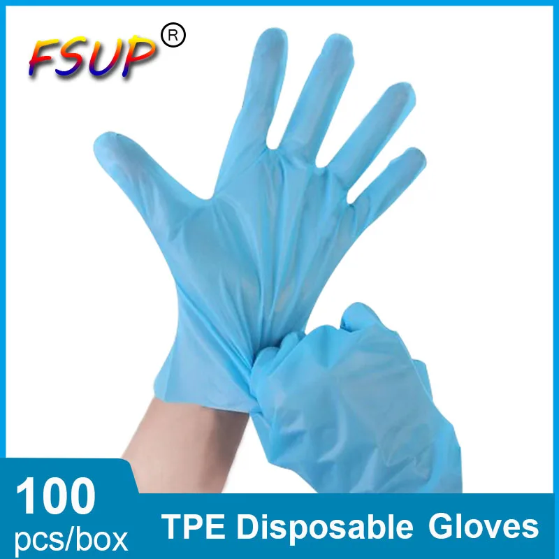 

100pcs/lot Disposable TPE Glove Transparent Blue Powder Free Kitchen Hospitality Safety Gloves