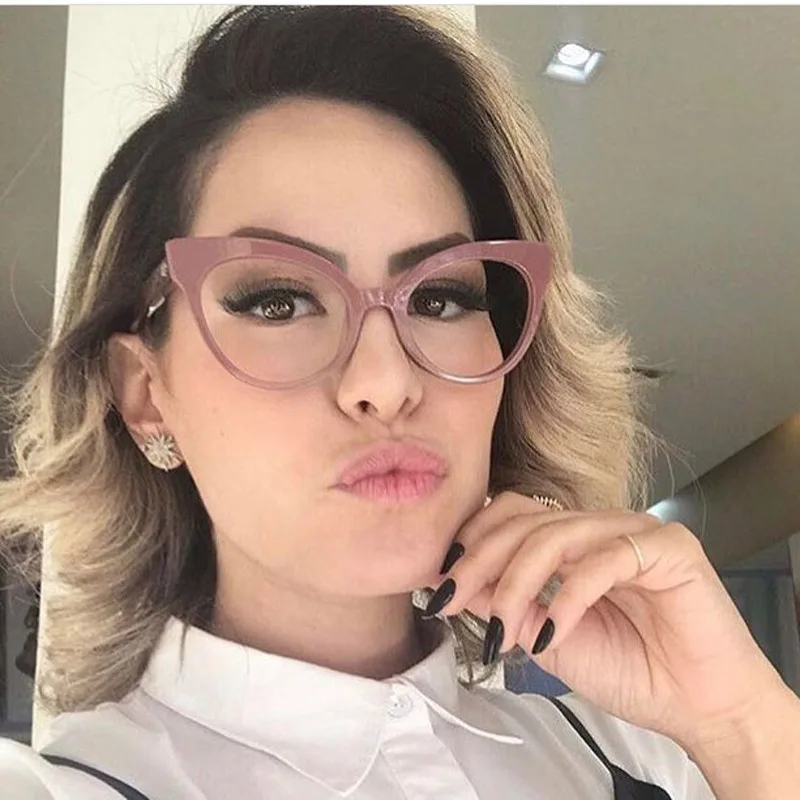 

Feishini 2022 Vintage Glasses Frame Women Cat eye Brand Clear TR90 Optical Eyewear Frames Ladies Myopia Pink Eyeglasses Fashion