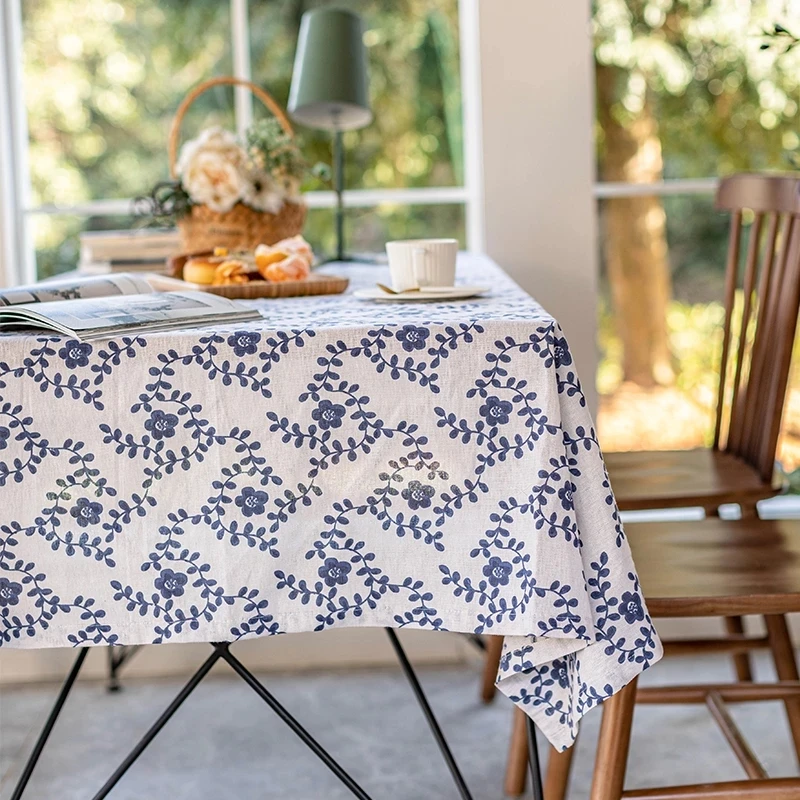 

Retro Blue and White Porcelain Tablecloth Vintage Cotton Tablecloth Dining Table Cover Home Textile Placemat Decor tovaglia E071