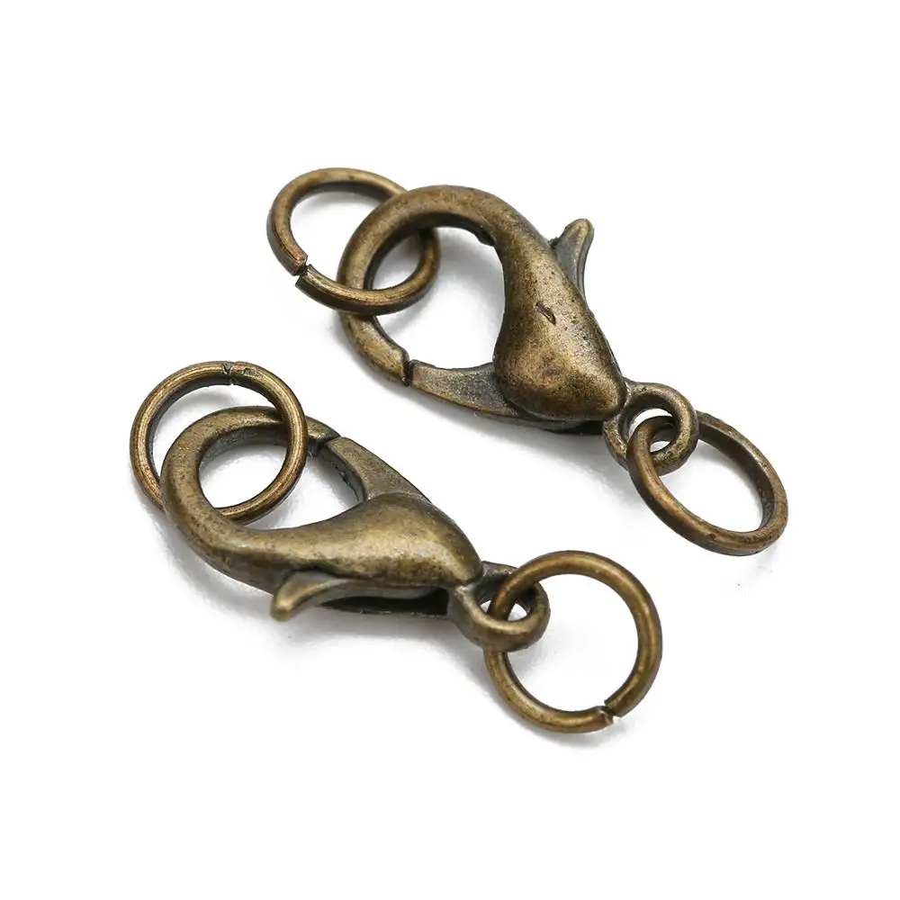 50pcs 10 12 14mm Metal Lobster Clasps Hooks With Jump Rings Gold Color End Clasps Connectors Necklace Findings Jewelry Making