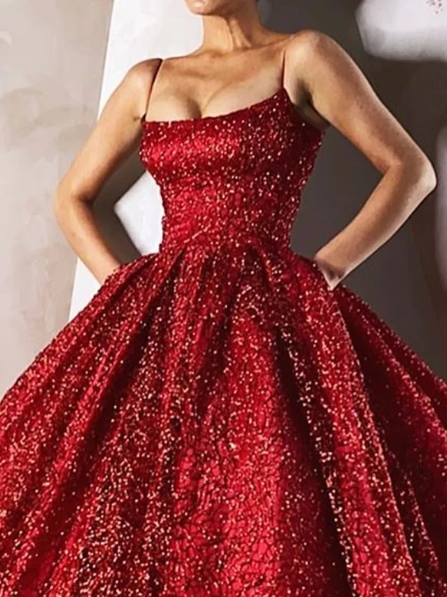 Ballkleid Luxuriöse Sparkle Rot Prom Kleider 2021 Straps Pailletten Formale Engagement Party Kleider Robe De Soiree