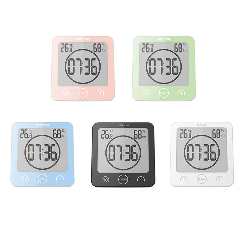 LCD Screen Digital Wall Clock Bathroom Temperature Humidity Countdown Timer Watches Wash Shower Hanging Alarm Clocks Waterproof