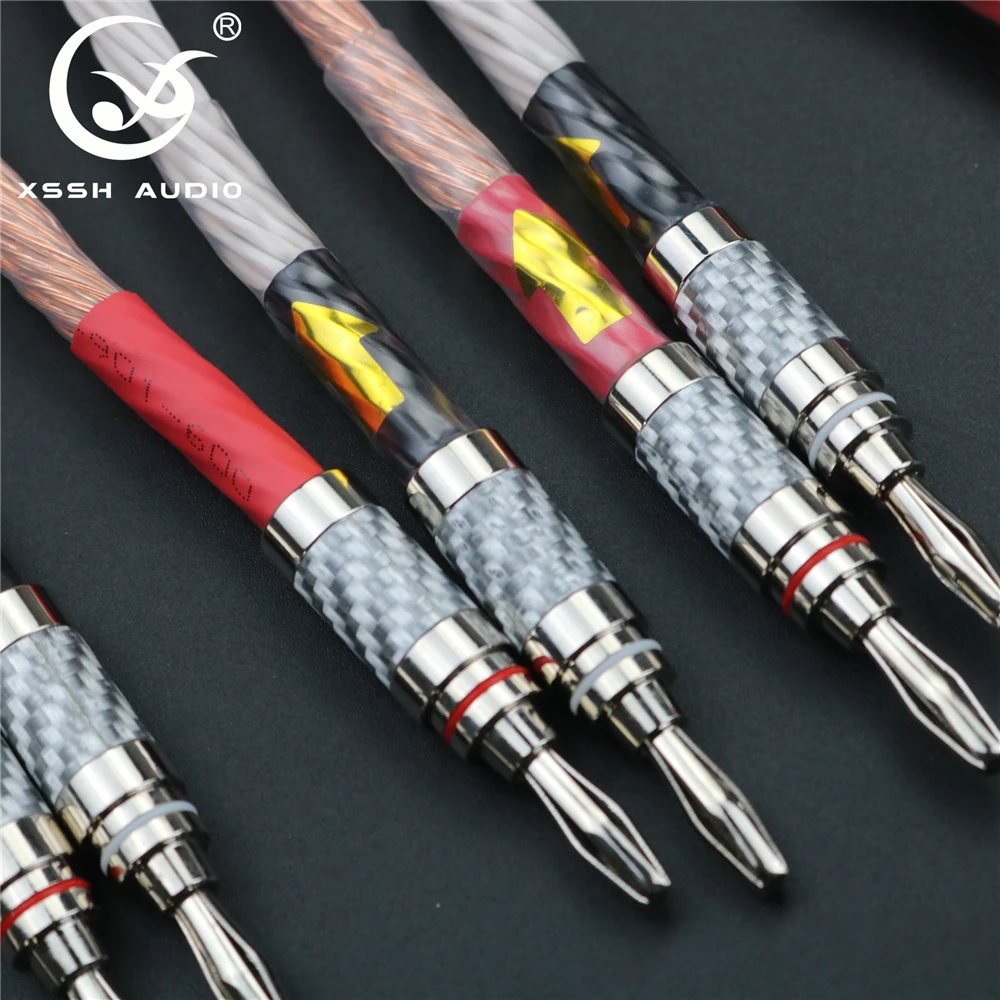1 pair XSSH 오디오 HIFI 탄소 섬유 로듐 도금 바나나 플러그-바나나 플러그 OFC 구리 24 코어 스피커 케이블 코드 와이어