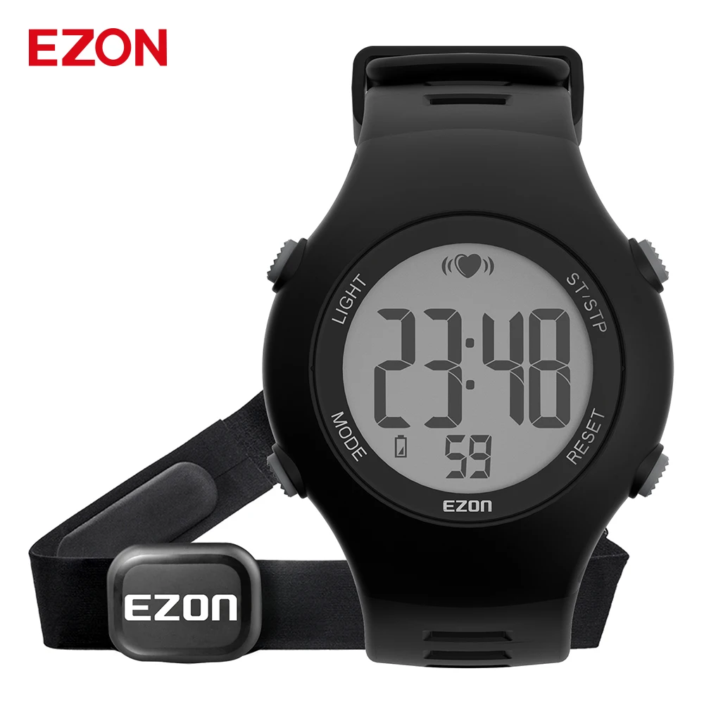 New EZON T037 Men Women Sports Wristwatch Digital Heart Rate Monitor Outdoor Running Watch Alarm Chronograph with Chest Strap