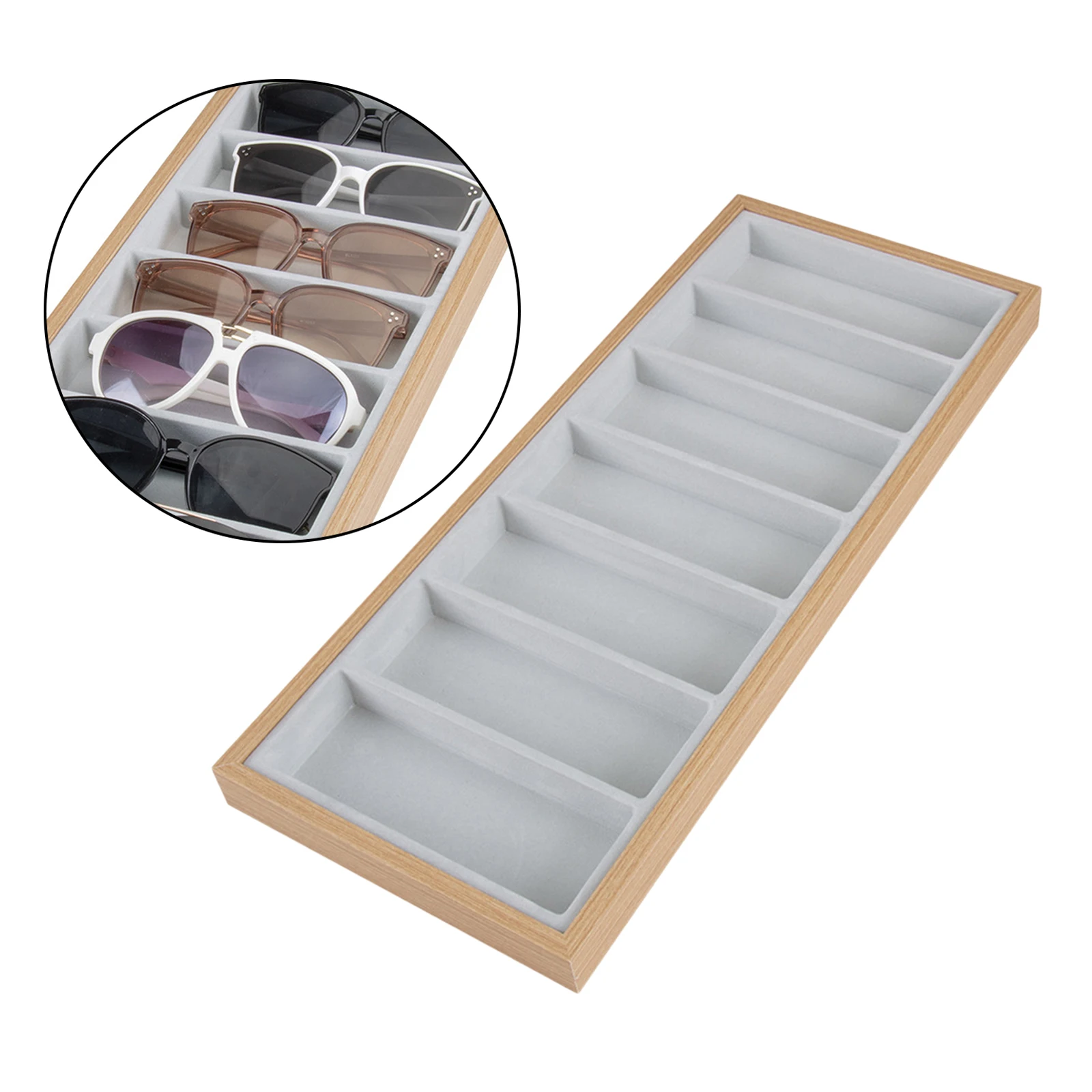 7 Slot Travel Sunglasses Organizer Collector - Wooden Eyeglasses Storage Case Box -Multiple Eyewear Holder Display