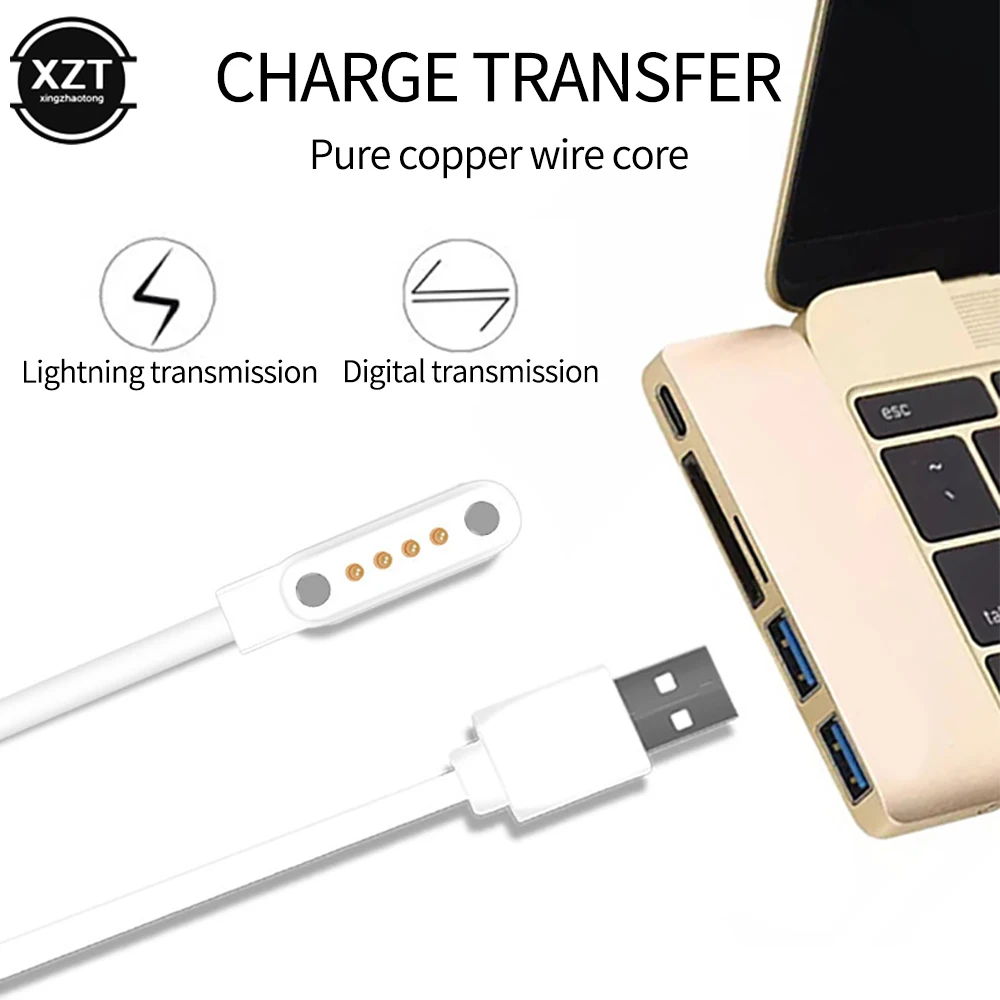 USB Charger สมาร์ทวอท์ชสำรอง4pin Pengisi Daya Magnetik ชาร์จไฟสายสำหรับ Kw88 Kw99 Kw06 Kw98 Q100 Q750 Kw18 GV68