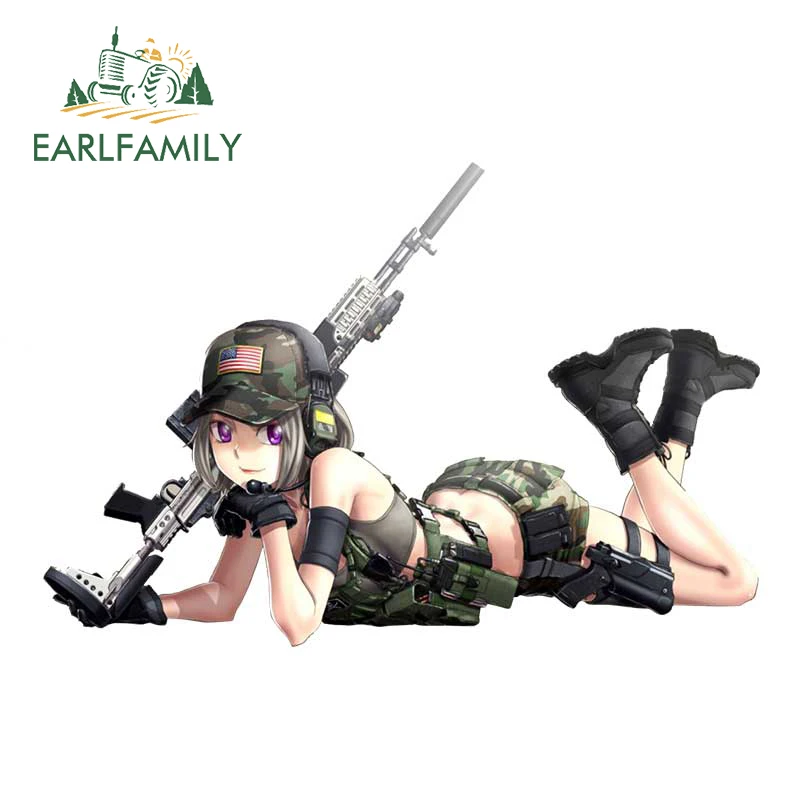 EARLFAMILY 13cm x 8.3cm Soldier Army Girl Car Stickers Fine Decal Vinyl Anime Car Accessories Home Appliance Scratch-Proof Decor