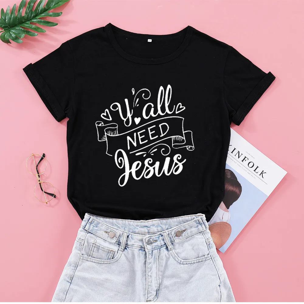 

Yall Need Jesus Funny Graphic 90s Aesthetic Women Tshirt Fashion Christian Cotton Female Clothing Crew Neck Short Sleeve Top Tee