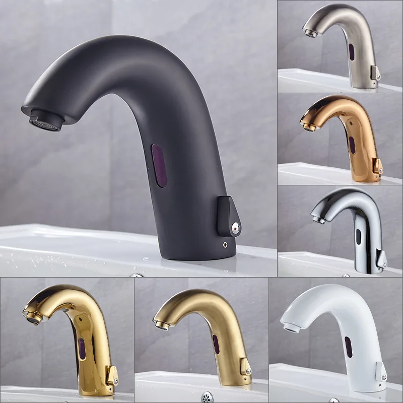 

MTTUZK Brass Matte Black Deck Mounted Automatic Sensor Faucet Basin Touchless Infrared Faucet Brushed gold Hot Cold Sensor Tap