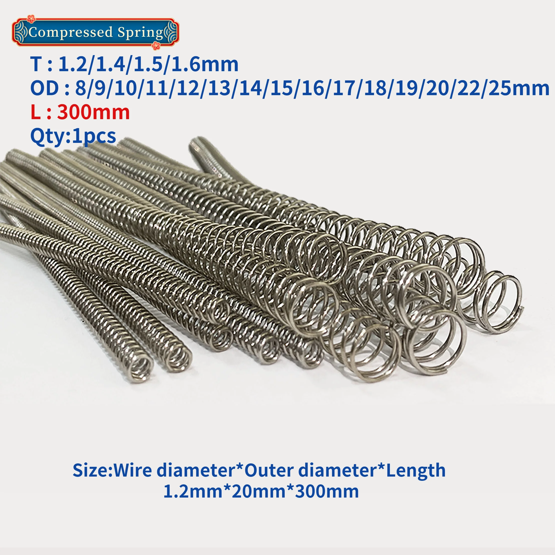 1Pcs Compressed Spring Pressure Spring  Wire Diameter 1.2-1.6mm Outer Diameter 8-25mm,Length 300mm Release Spring Return Spring