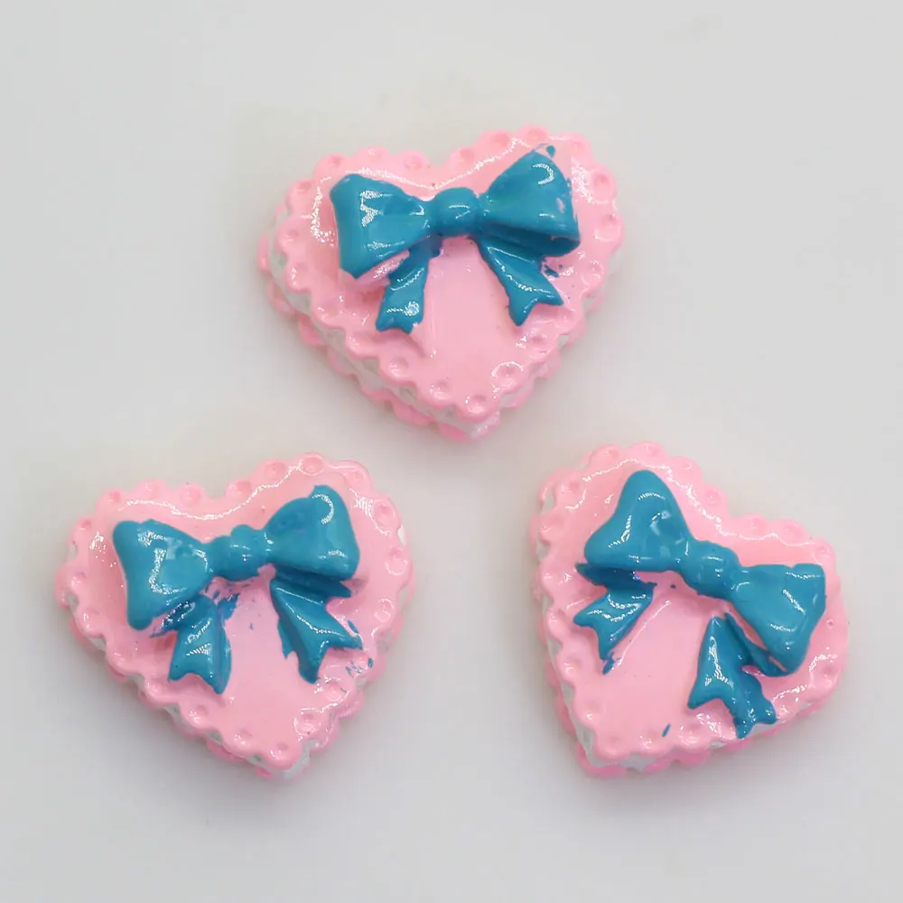 100/50pcs  Newest Simulation Mini Heart Cream Cake Resin With Bowknot For Diy Children Re-ment Or Phone Beauty Accessories