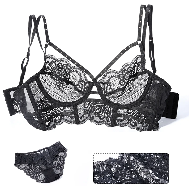 CINOON Top Classic Bandage Bra Set Lingerie Push Up Brassiere Lace Underwear Set Sexy Embroidery Panties For Women underwear