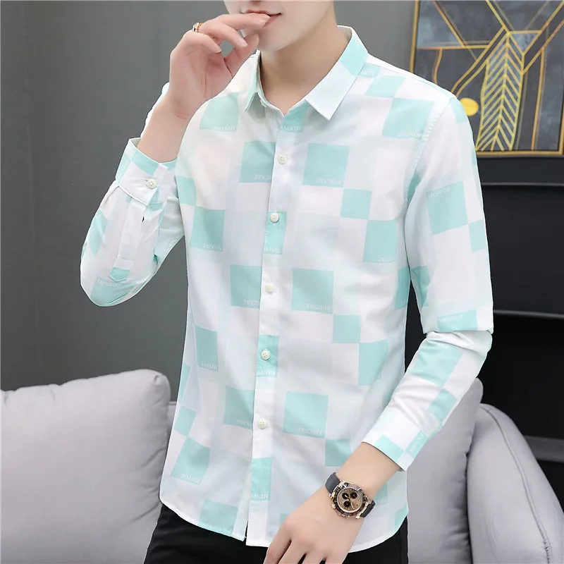 Men's Shirts Autumn Lapel Fashion Handsome Casual Long Sleeve Lattice Youth Simplicity Original Cotton High Quality Cardigan