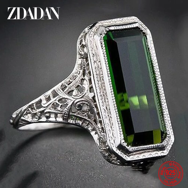 ZDADAN 925 Sterling Silver Big Square Emerald Gemstone Ring For Women Wedding Jewelry Accessories Wholesale