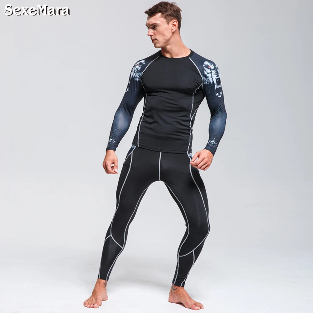 New Men\'s Thermal Underwear Sports Suit Tights Men Long Johns Jogging Leggings Fitness Gym Clothing Leggings Rashgard male