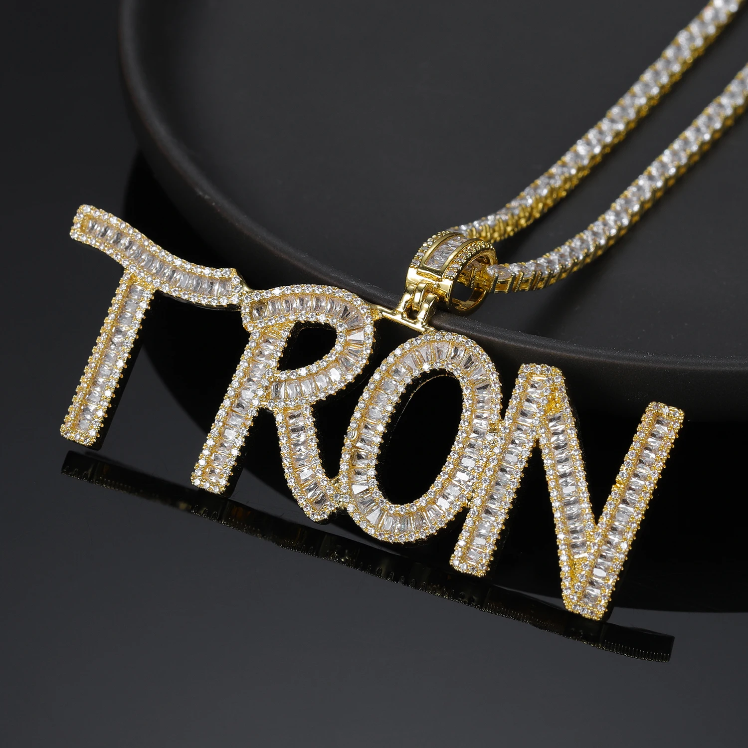 Cubic Zircon Bling Baguette Chain Iced Out Pendants & Hip Hop Custom Name Letters Necklaces For Men Women Jewelry