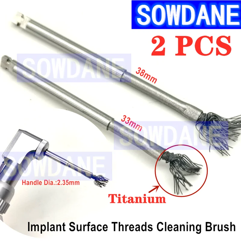 2pcs Dental Debridement Peri-Implantitis Implant Surface Threads Cleaning Brush High Quality Titanium Brushes Autoclavable