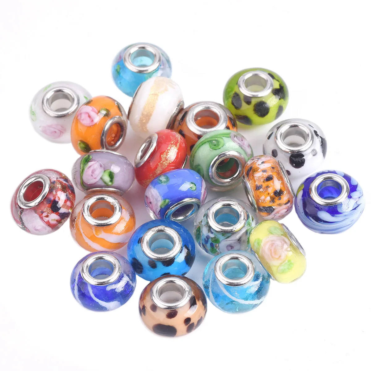 5 stücke 14x9mm Runde Europäischen Charms Handmade Murano Glas Big Loch Perlen für Schmuck Machen Armband DIY 1 # ~ 43 #