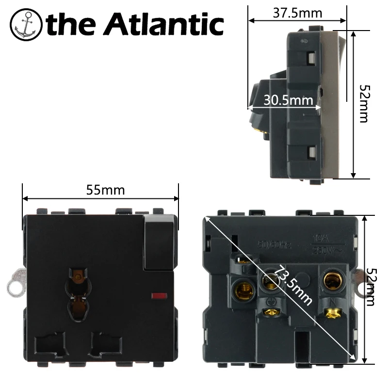 S Series- 3 Pin 3 Hole 10A Universal Household Power Socket Module Function Module DIY Free Combination Outlet Grounded 4 Colors