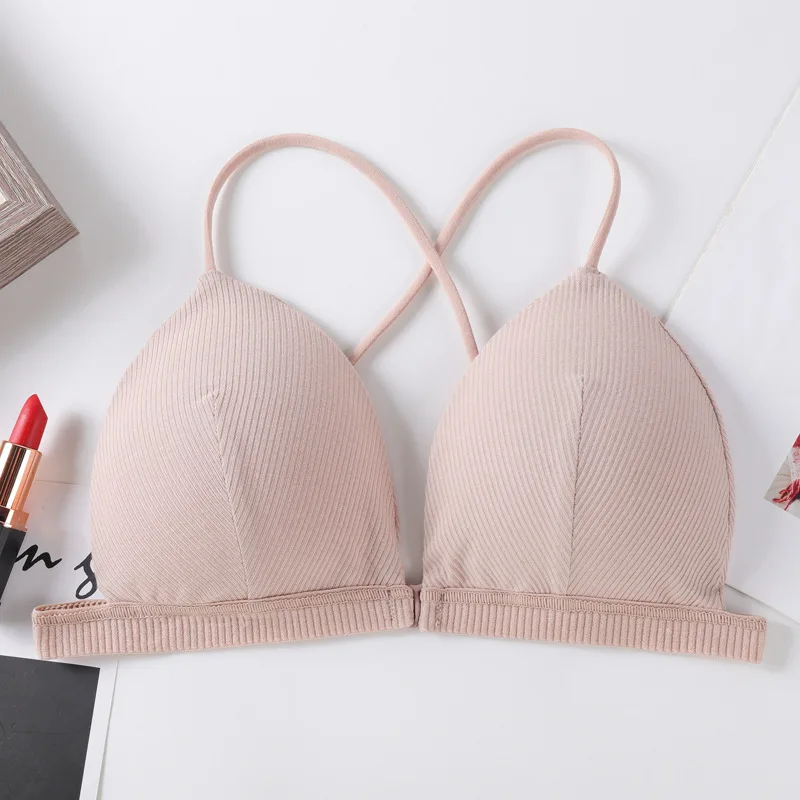 Sujetadores con cierre frontal, sujetadores sexis con escote en V profundo para mujer, sujetador de realce fino sin aros, Bralette inalámbrico, ropa