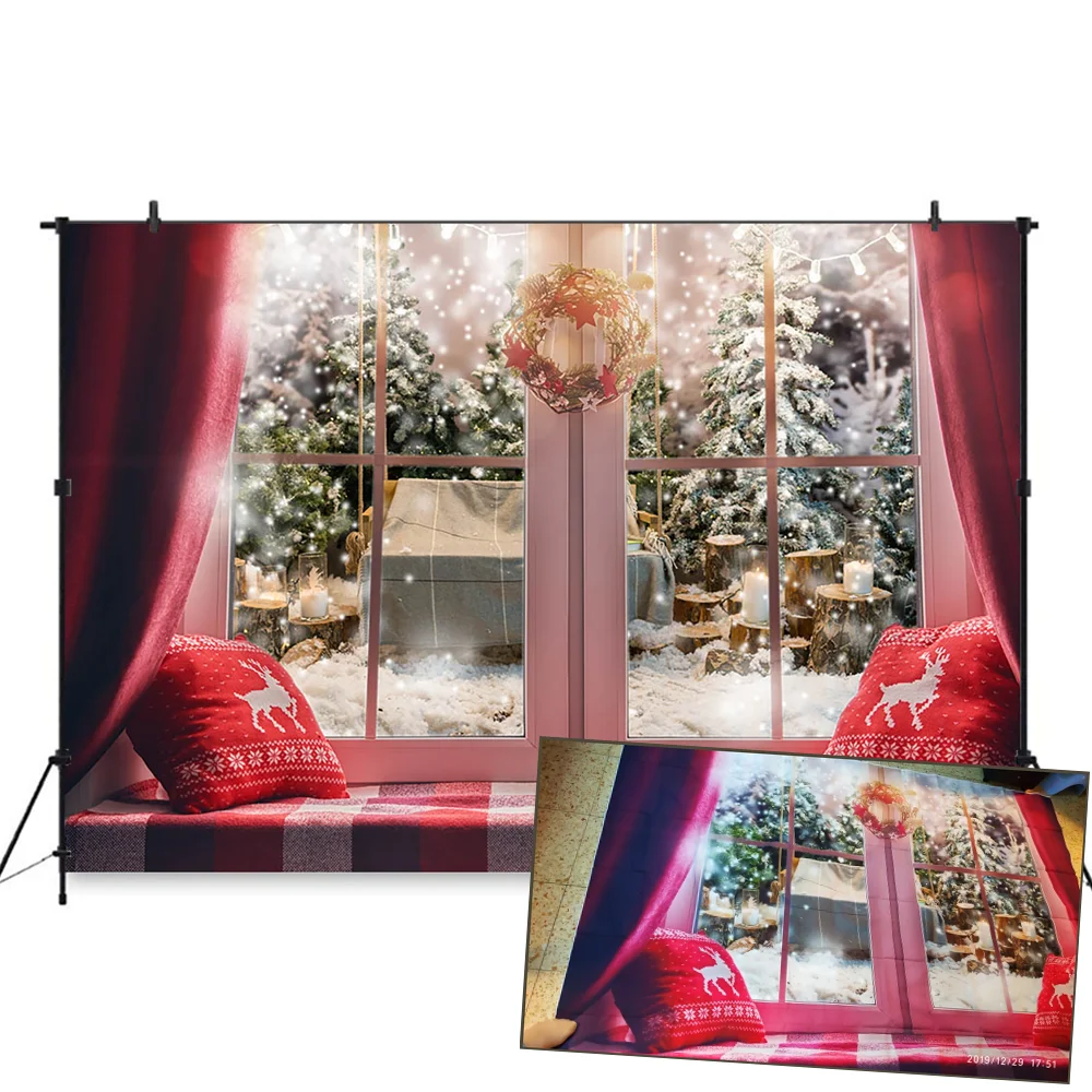 Christmas Family Party Backdrops Winter Snow Tree Santa Wood Floor Kid Backgrounds Fireplace Gift Photocall For Photo Studio
