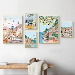 Muur Kunst Canvas Landschap Poster Schilderen Retro Reizen Beroemde Steden Spanje Turkije Italië Foto Print Woonkamer Woondecoratie