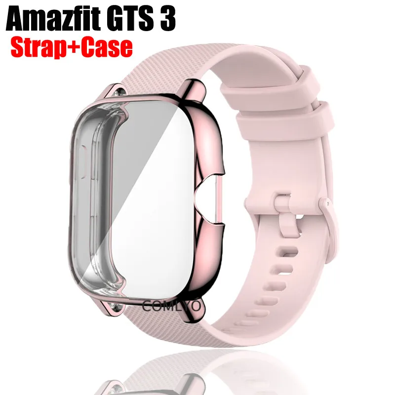 2in1 For Amazfit GTS 3 GTS3 Strap Silicone Band Bracelet SmartWatch TPU Full Protective Shell Case Cover Edge Frame Bumper