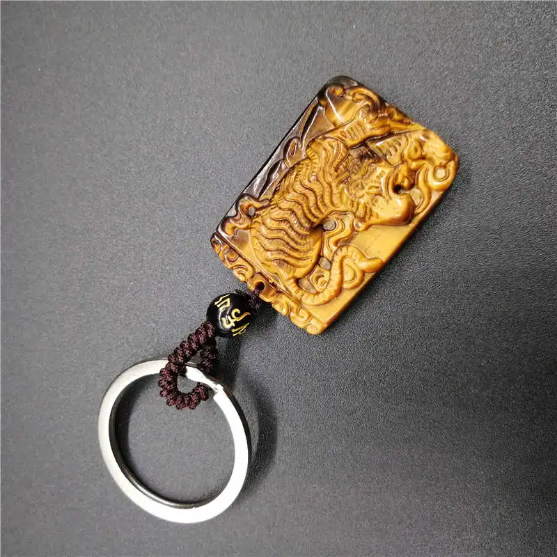 Natural tiger eye pseudocrocidolite tiger KeyChain Men crystal KeyChain lucky accessories transhipped KeyChain 5