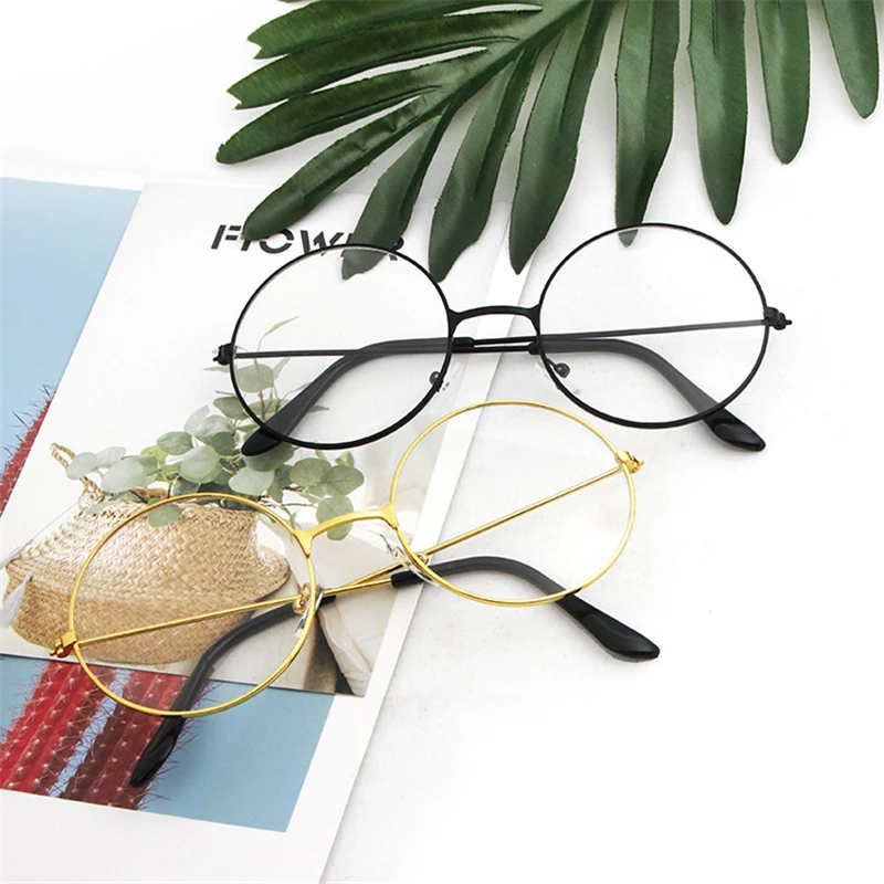 New Vintage Retro Round Flat Glasses Gold Eyeglass Frame Man Plain Glass Clear Eyeglasses Eye Glasses Frames for Women Men