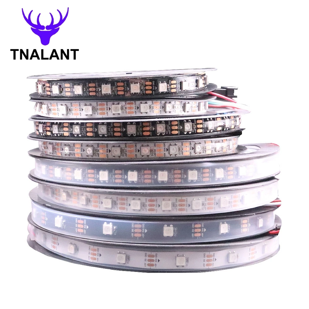 

WS2812B WS2812 Led Strip Individually Addressable Smart RGB Led Light 30/60/144Leds Black/White PCB Waterproof IP30/65/67 DC5V