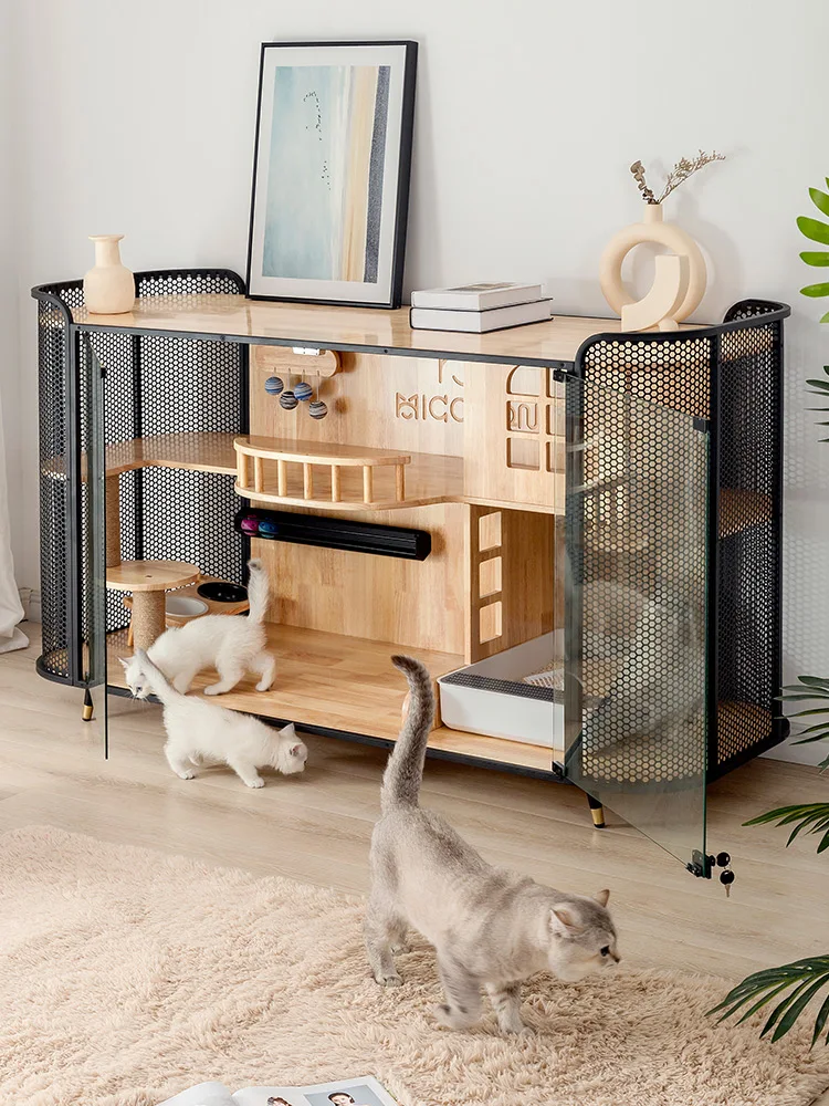 

TT Cat House Cat Villa People Cat Shared Cabinet Luxury Solid Wood Large Space Multi-Layer Cat Nest Pet