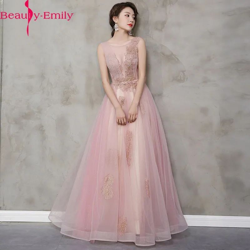 Evening Dresses Illusion O-neck Pink Pleat Golden Pattern A-line Floor-length Plus size Customized Sleeveless Formal Dress R1600