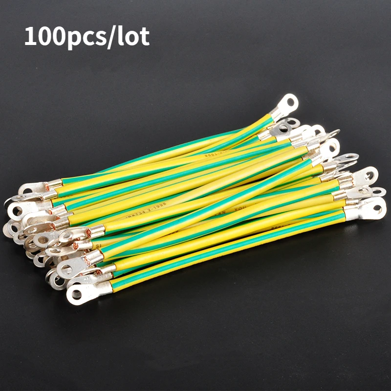 

100pcs BVR Yellow-Green Solar Grounding Wire with Terminals 10/12/14 AWG Copper PV Cabinet Bridge Leakage Earth Cable