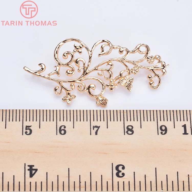 (1876)4PCS 21x45MM 24K Champagne Gold Color Brass Butterfly with Leaf Leaves Charm Pendants for DIY Jewelry Making Findings