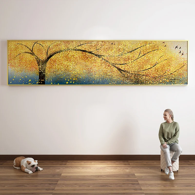 Light Luxury Oil Painting Hand-Painted Tree Decorative Painting Living Room Bedroom Bedside Sofa Background Wall Horizontal Art