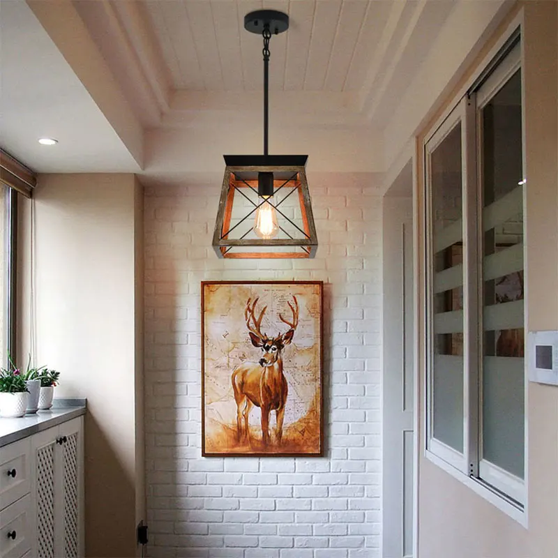 American Industrial Retro Metal Square Single Head Chandelier Kitchen Corridor Corridor Corridor Dining Room Lamp Entrance Chand