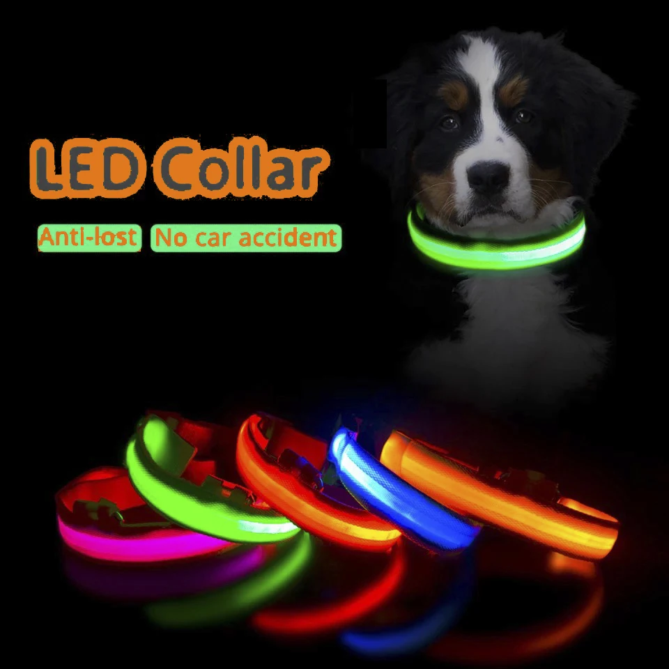 Collier lumineux Anti-perte pour chien, anneau en maille métallique, Led, fournitures pour animaux de compagnie