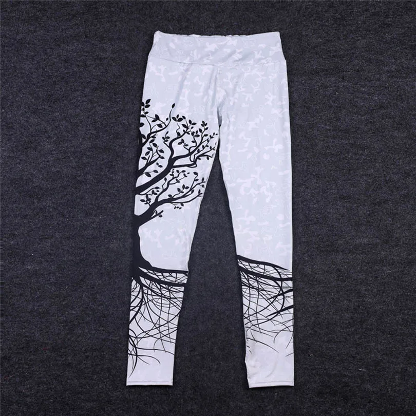 Women's Sports Running Leggings High Waist Ninth Pants Elastic Fitness Yoga Pants Summer White Printed Leggings