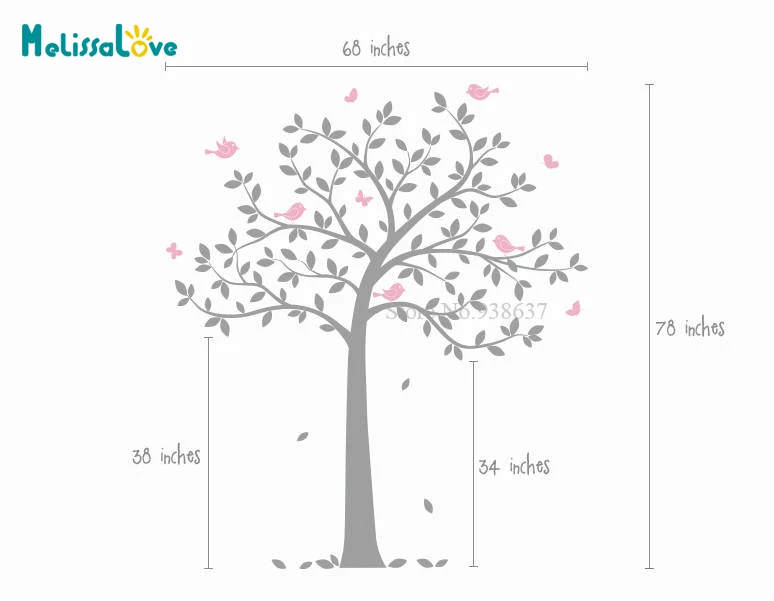 Nature Decor Large nursery wall decoration Tree Wall Decals Tree and Birds Butterflies Stickers Decal For Baby Room BB036