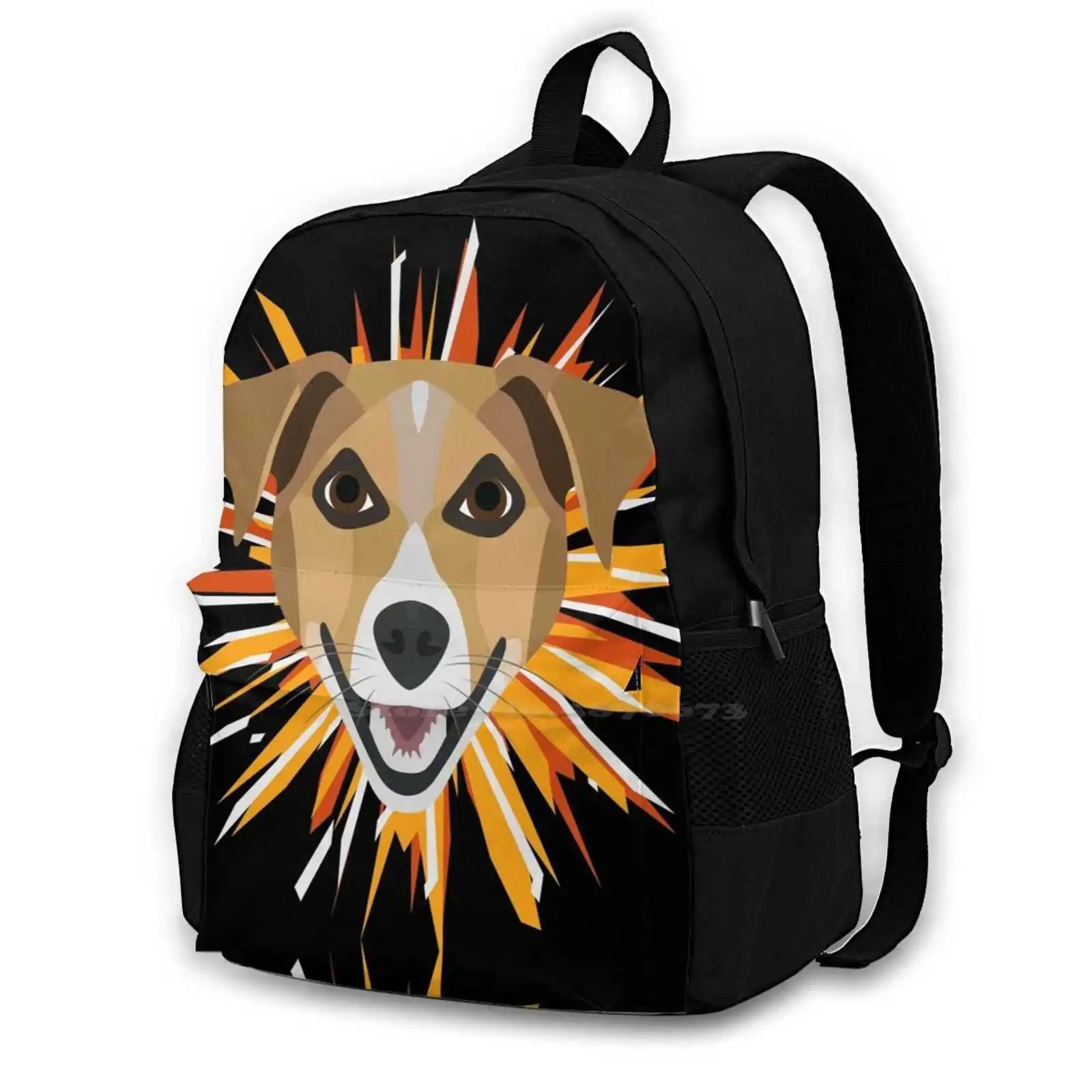 Dog With Fireworks Bag Backpack For Men Women Girls Teenage Black Dog Domestic Dog Guard Dog Fireworks Rocket New Years Eve