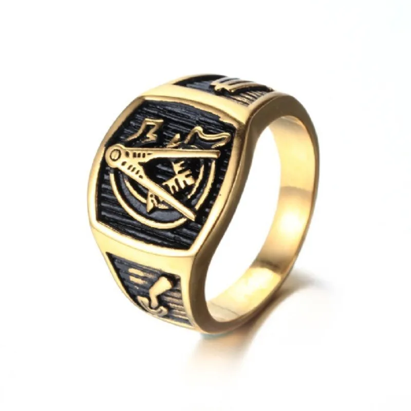 Men 's Ring Retro Golden Masonic Titanium Rings