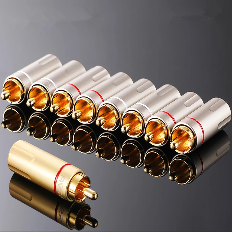 1Pcs RCA plug pearl gold pure copper audio signal cable DIY speaker cable dvd projector HIFI fever plug-in