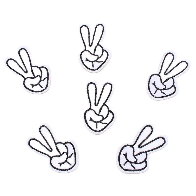10PCS DIY Hand Patch Embroidered Gesture Stickers Apparel Patches Jeans Bags Sewing Appliques Iron On Coats Pants Motif Badge