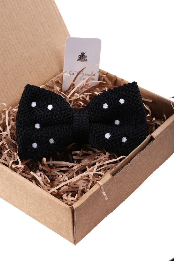 Black Polka Dot Pattern Mesh Bowtie ÖR126