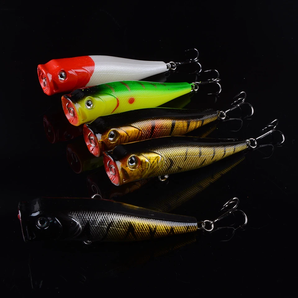 5pcs Fishing Lures 9.5cm/14g Topwater Popper Bait 5 Color Hard Bait Artificial Wobblers Plastic Fishing Tackle With 6# Hooks