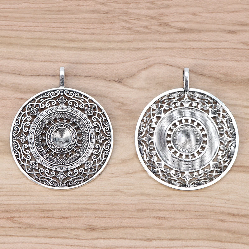 5 Pieces Tibetan Silver Large Filigree Mandala Flower Round Charms Pendants for Necklace Jewellery Making 68mm